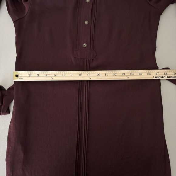 Banana Republic Women Shirt Dress Burgundy Sz 0 Long Sleeve Belted Preppy Office - Picture 13 of 15